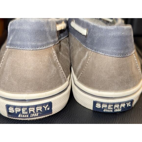 Sperry Mens 11.5 HALYARD Chocolate Navy Salt Washed Boat Shoes Gray Blue - Picture 4 of 8